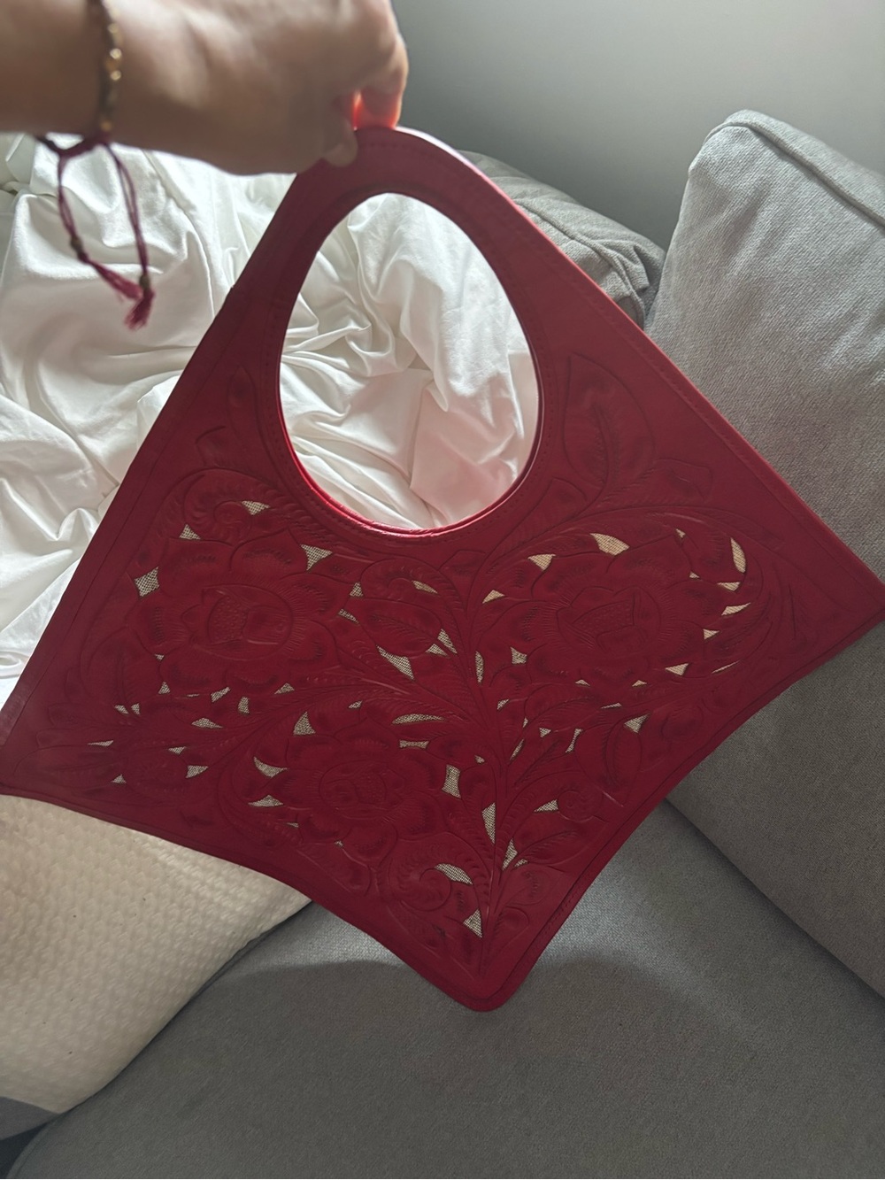 Shazel Women’s Red Floral Cutout Tote Bag